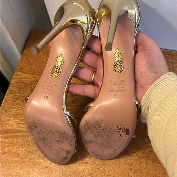 Aquazzura Hot 95 Gold Metallic Stiletto Heels Womens EU 40 Heels